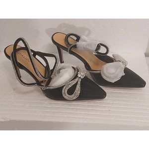 Womens Rhinestone Heeled Sandals Ankle Strap Lace Up Bow Pumps Satin Stillettos